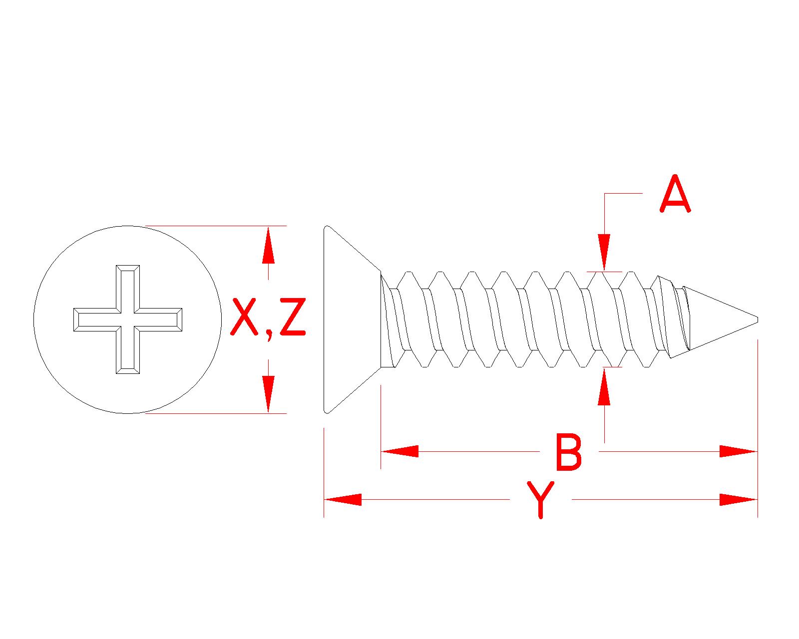 Wood Screw Flathead, Phillips Head, S0914-0, Line Drawing